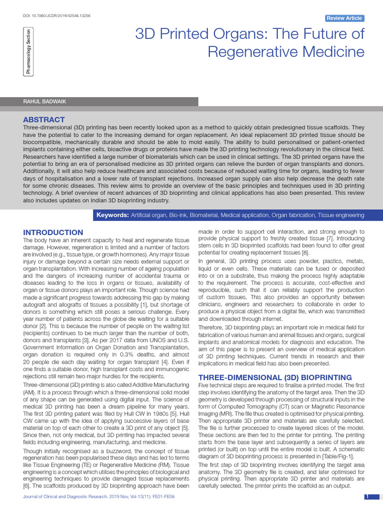 3D Bioprinting in Regenerative Medicine | PDF | Tissue Engineering ...