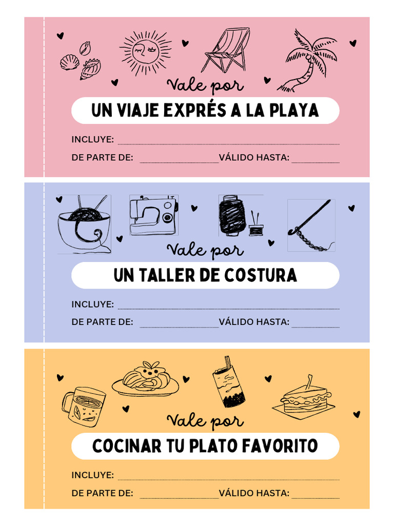 Documento A4 Talonario de Vales de Regalo Ilustrado Imprimible Colorido ...