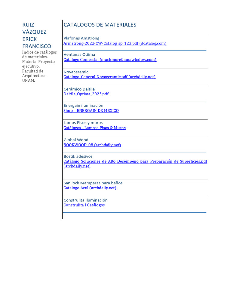 Catálogo de Materiales de Arquitectura | PDF