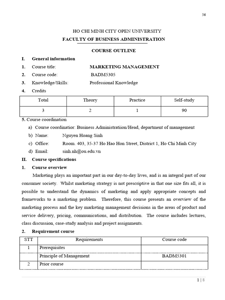 Marketing Management Course Outline | PDF | Marketing | Learning