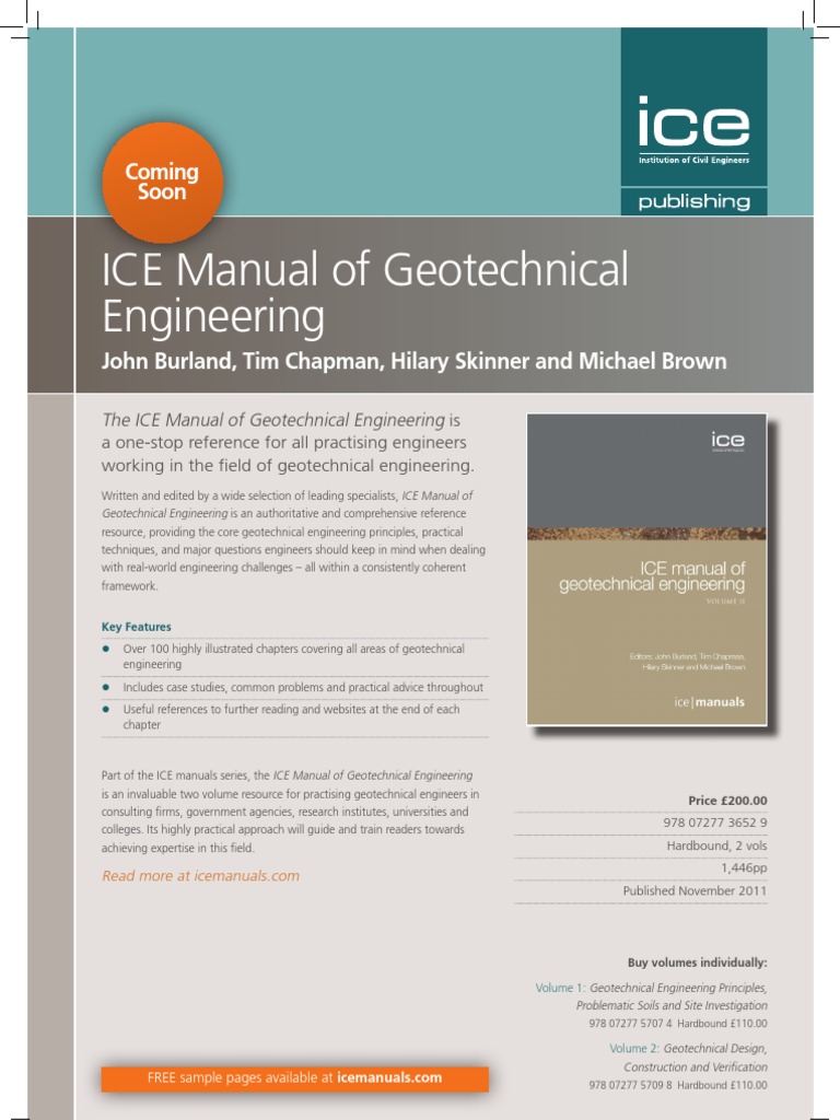 ICE Manual of Geotechnical Engineering Coming Soon PDF