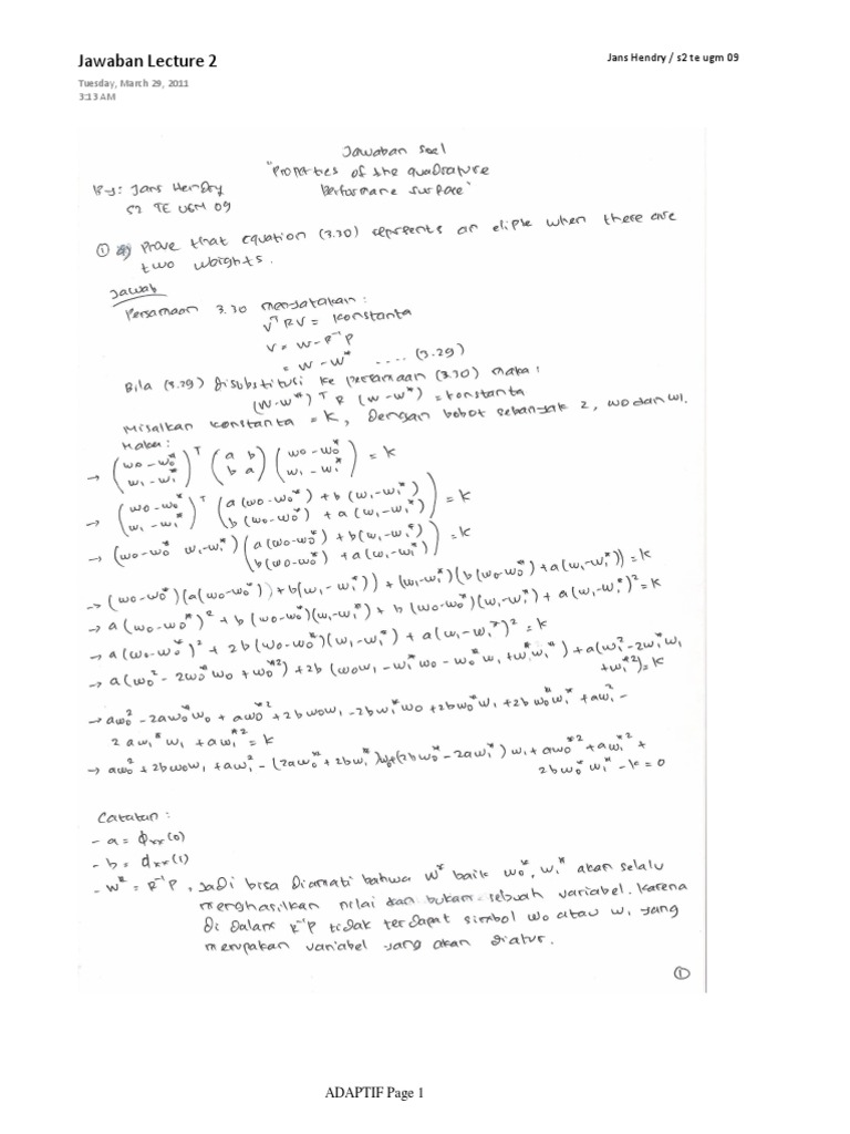 Answer To Chapter 3 of Adaptive Signal Processing Book by Bernard W and