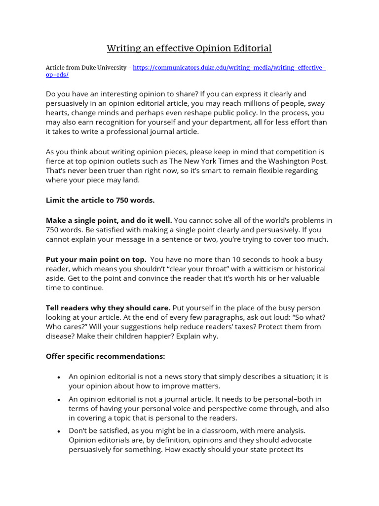 Crafting Impactful Opinion Editorials | PDF | Human Communication