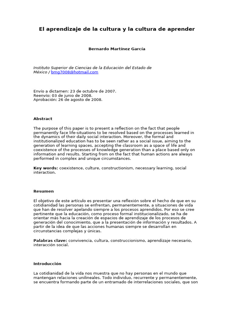 El Aprendizaje de La Cultura y La Cultura de Aprender | PDF ...
