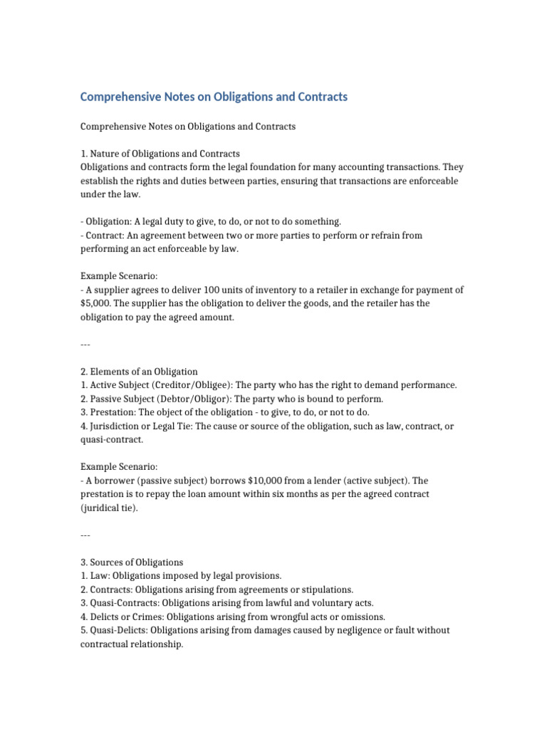 Obligations and Contracts Notes | PDF | Law Of Obligations | Common Law