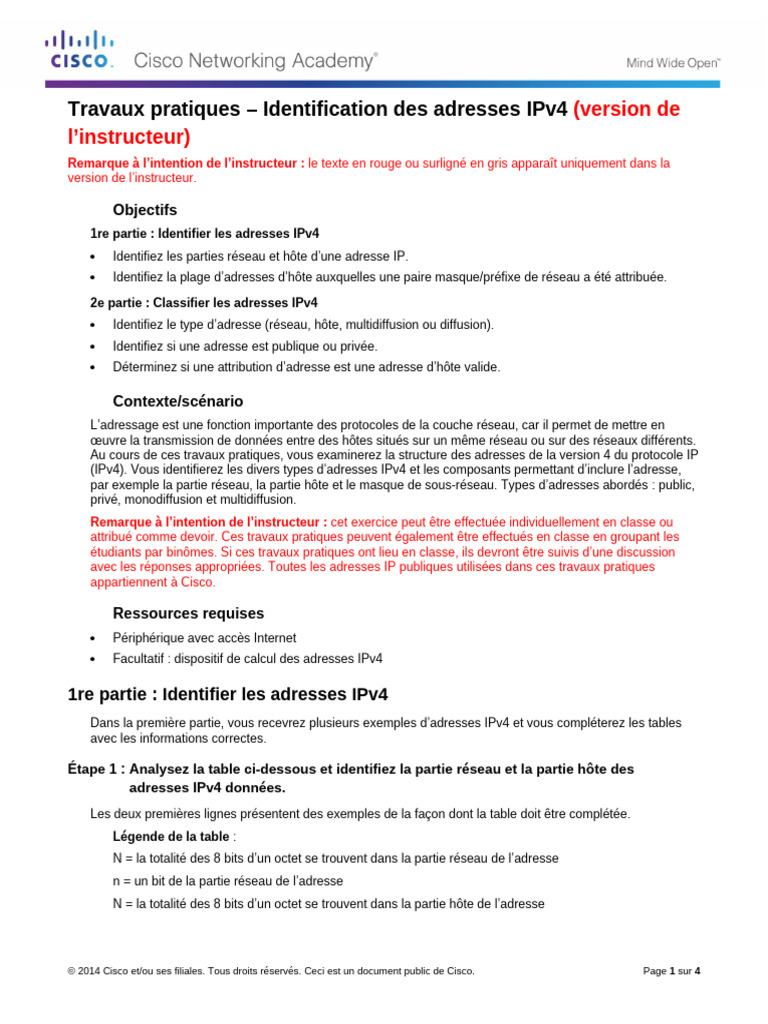 Identification et classification des adresses IPv4 | PDF | Adresse IP ...