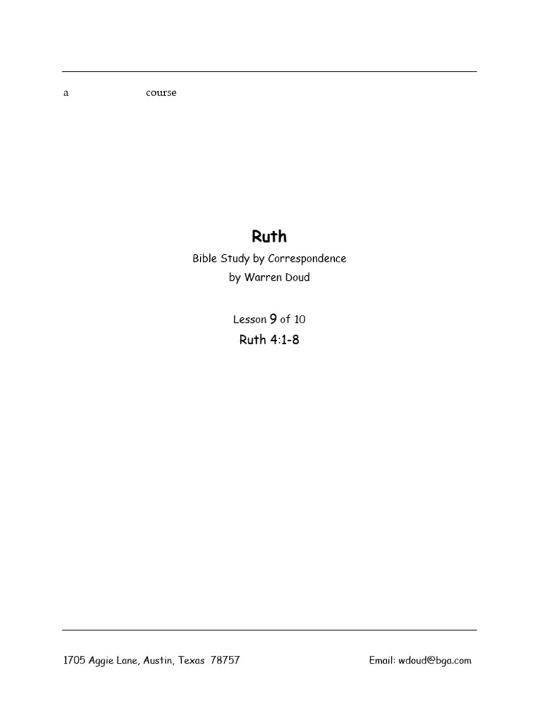 Ruth 4:1-8 Bible Study Guide | PDF | Ruth (Biblical Figure) | Naomi ...