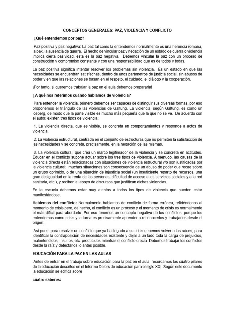 Educación para la Paz y Conflicto en Aulas | PDF | Paz | Violencia