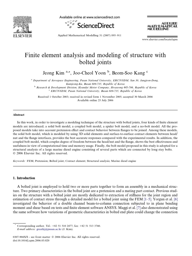 Finite Element Models for Bolted Joints | PDF