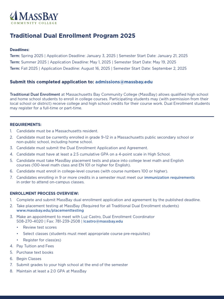 MassBay Dual Enrollment Program 2025 | PDF