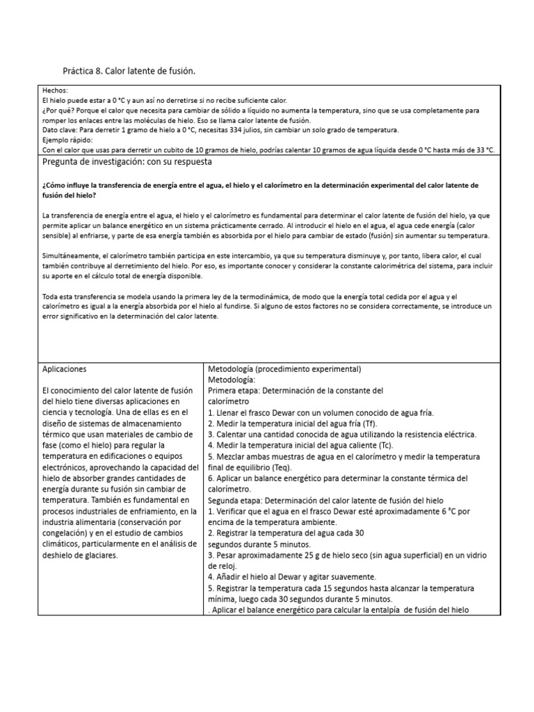 Calor Latente de Fusión del Hielo | PDF | Calor | Calor latente