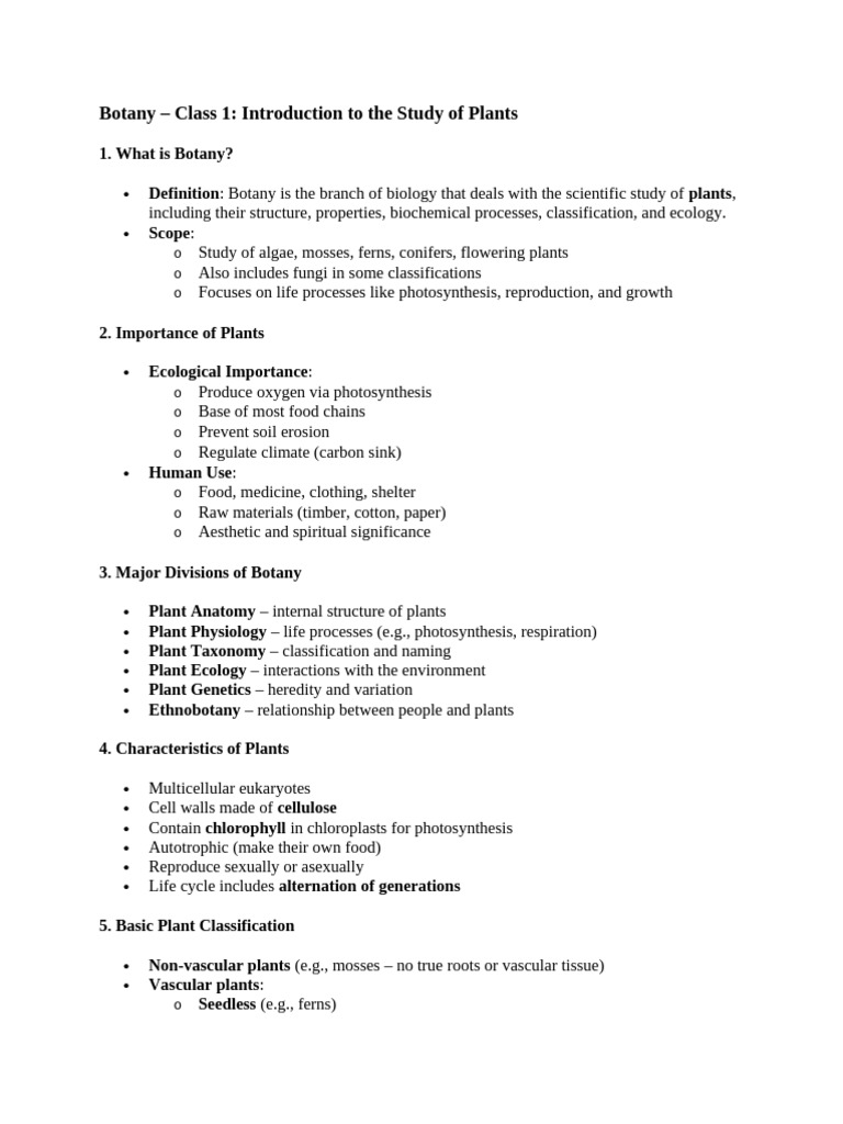 Botany - Class 1 - Introduction To The Study of Plants | PDF