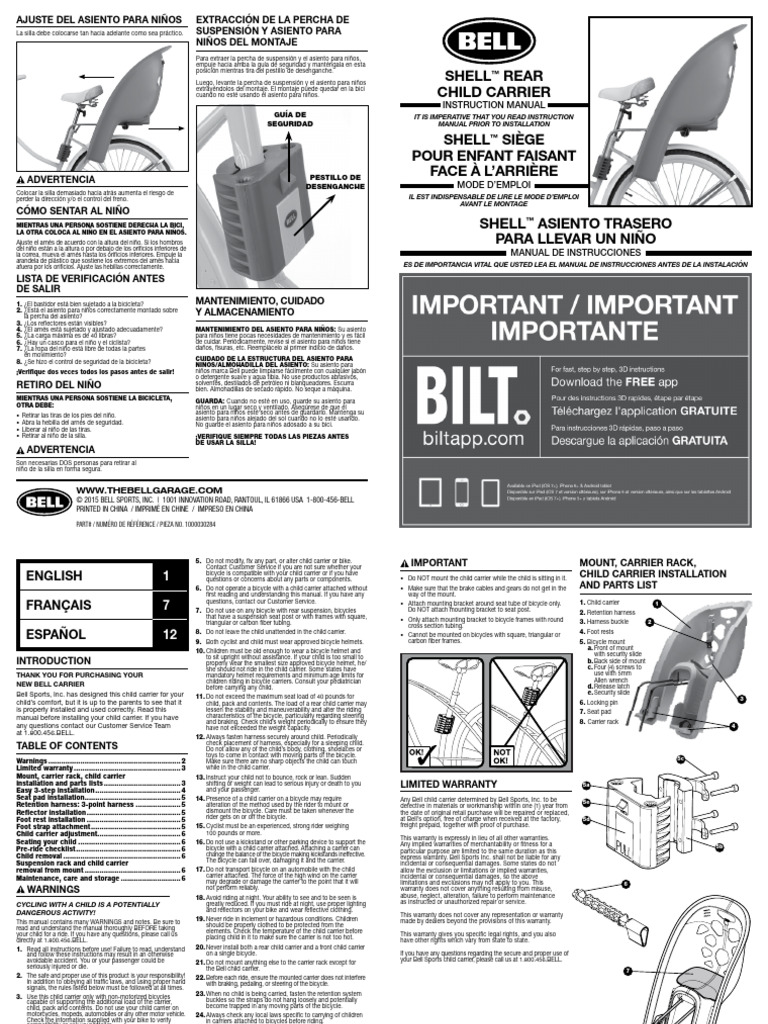 Bell Shell Rear Child Carrier Manual | PDF | Viaje de aventura | Vehículos