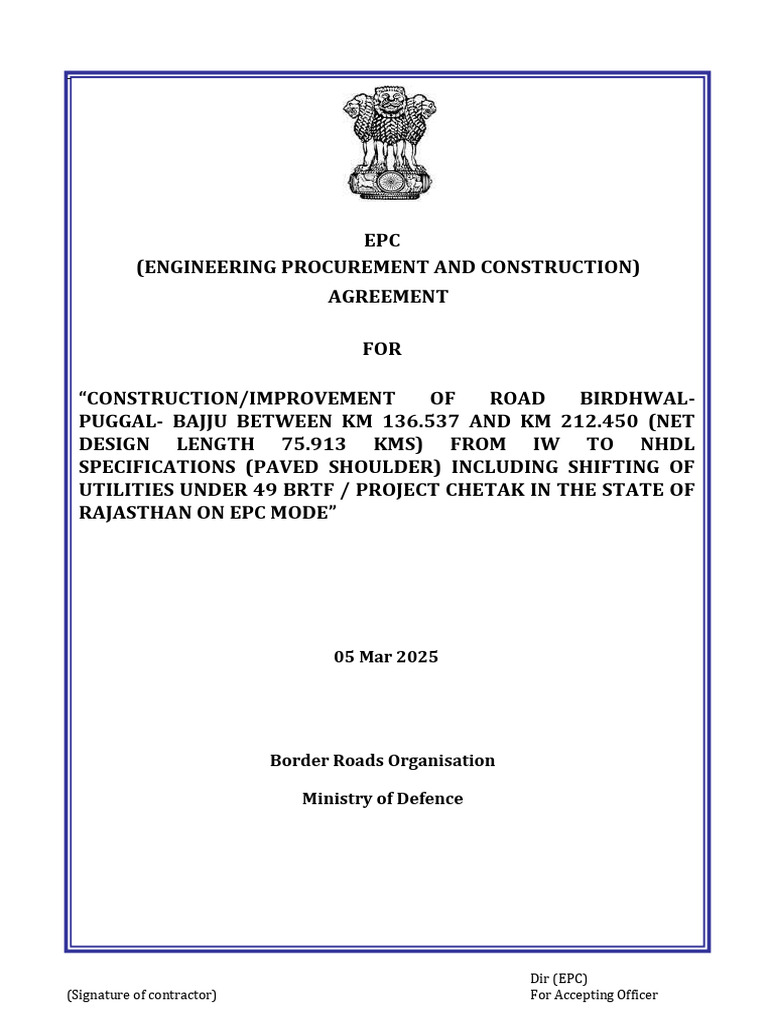 EPC Agreement for Rajasthan Road Project | PDF | Indemnity | Insurance