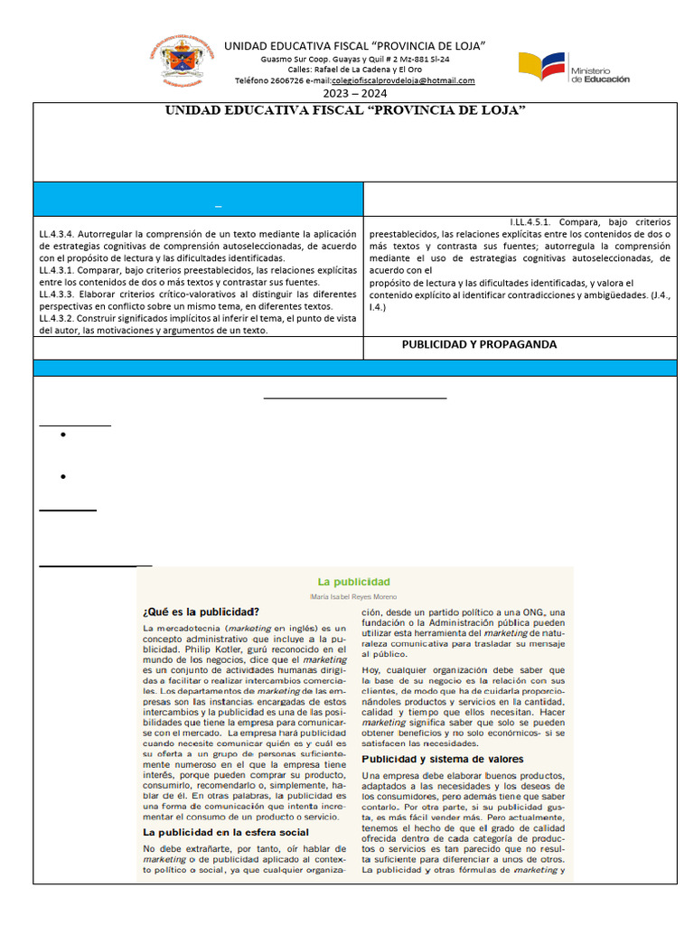 1 Lengua y Literatura 10mo A B C 4 | PDF | Publicidad | Propaganda