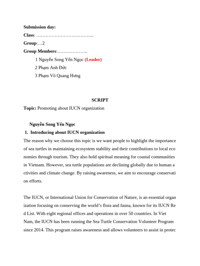 Mẫu-Final Script - SV in Nộp GV Buổi 3 | PDF | Conservation Biology ...