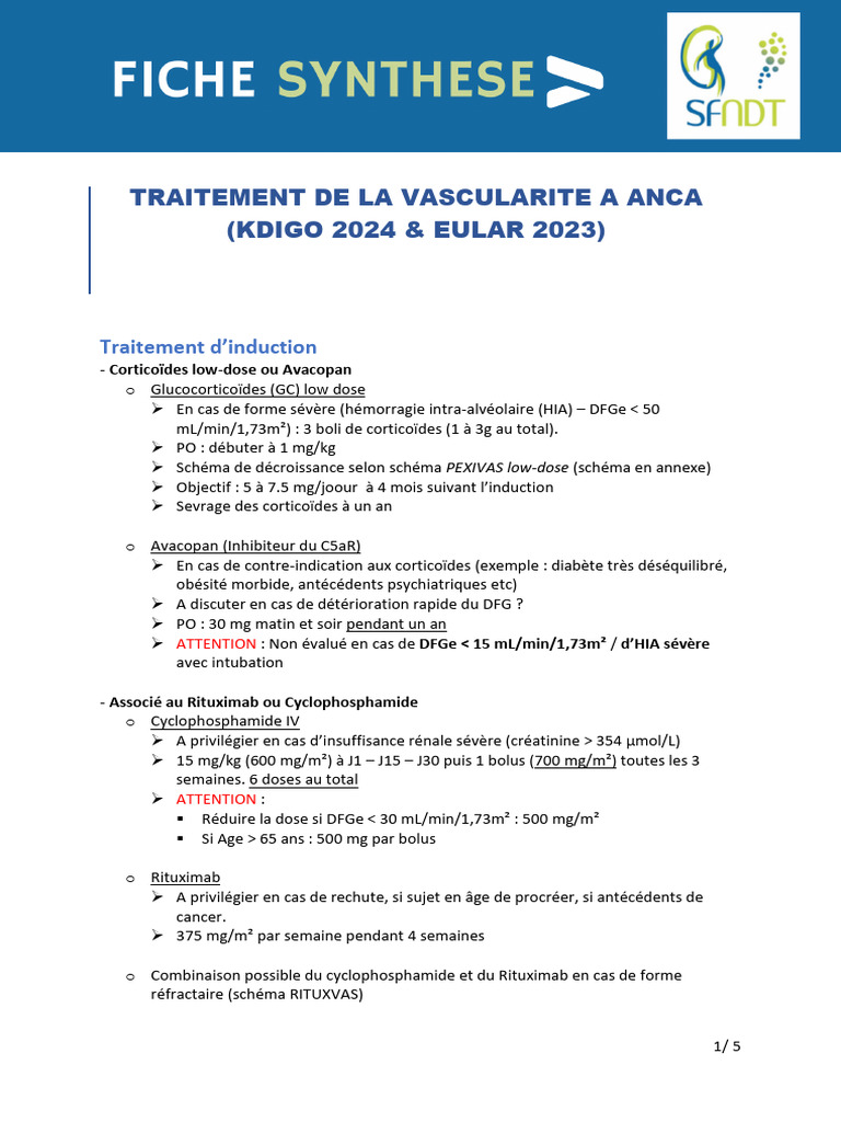 Traitement PEXIVAS Low Dose en Vascularite | PDF | Maladies et troubles ...