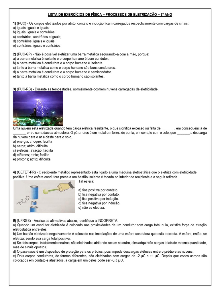 Exercícios sobre Eletrização e Cargas | PDF | Eletricidade | Condutor ...