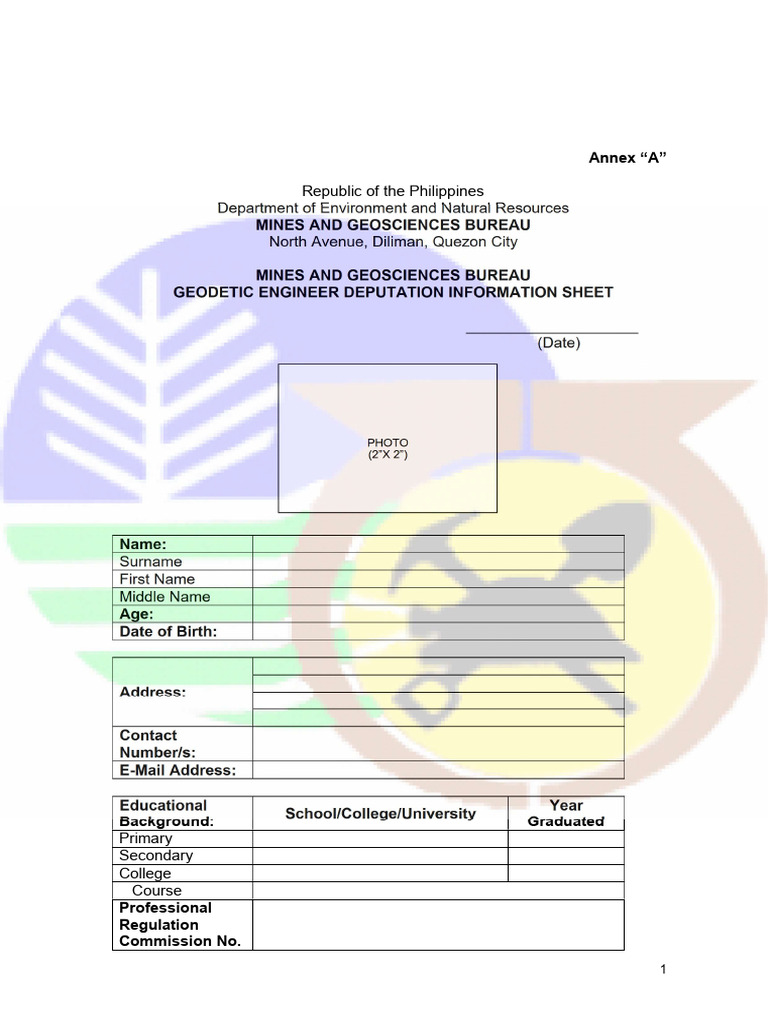 Geodetic Engineer Deputation Form | PDF