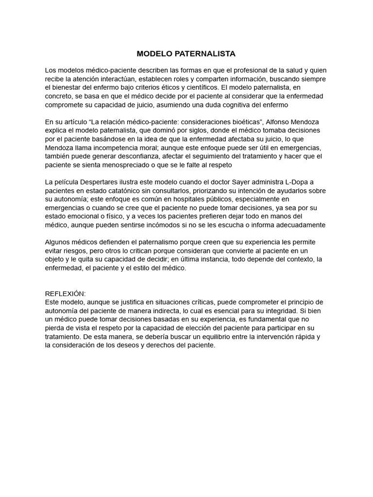 Modelo Paternalista en Medicina | PDF
