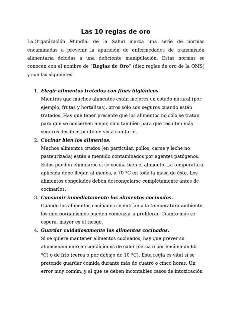 10 Reglas de Oro de la OMS | PDF | Alimentos | Agua