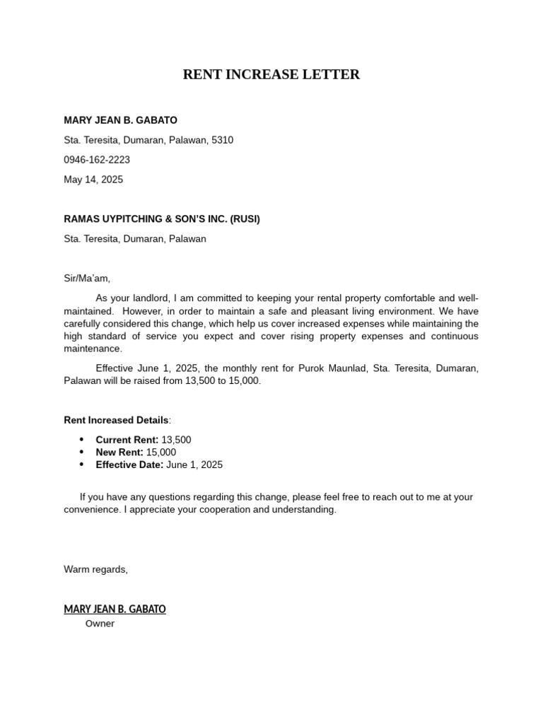 Rental Letter Final | PDF