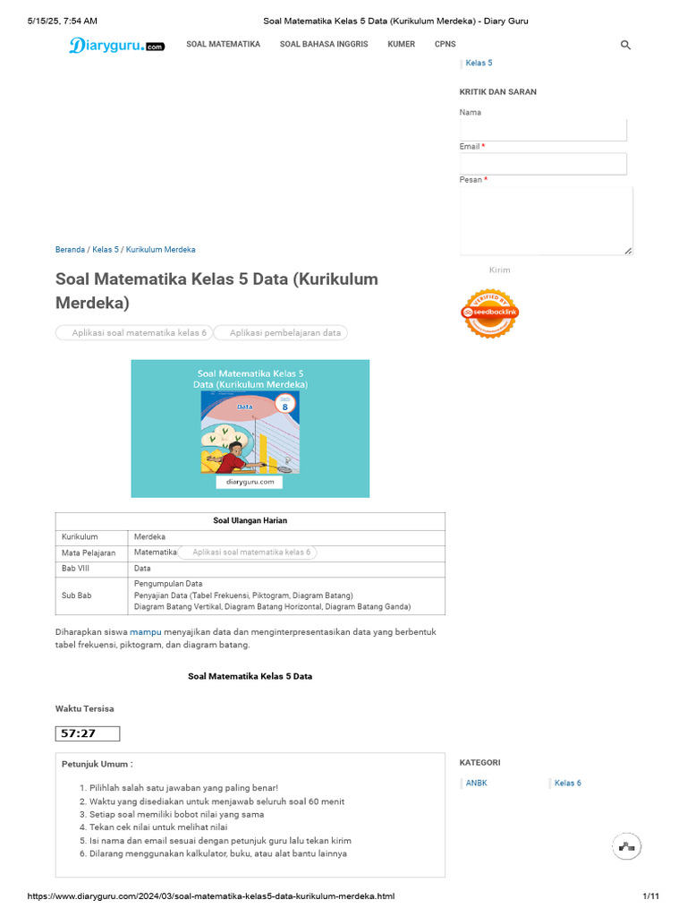 Soal Matematika Kelas 5 Kurikulum Merdeka | PDF