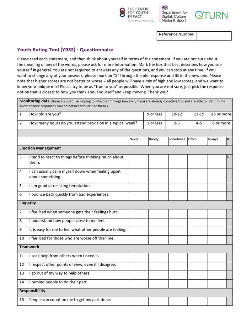 Youth Rating Tool Questionnaire | PDF | Questionnaire | Empathy
