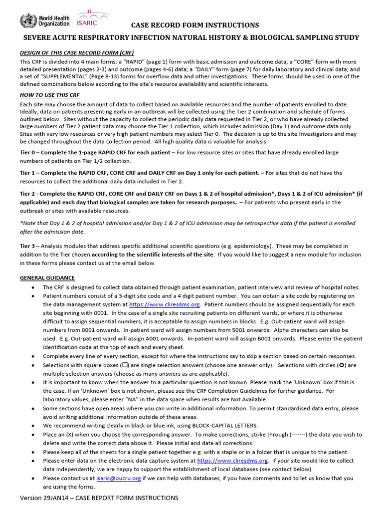 Case Record Form for SARI Study | PDF | Infection | Intensive Care Unit
