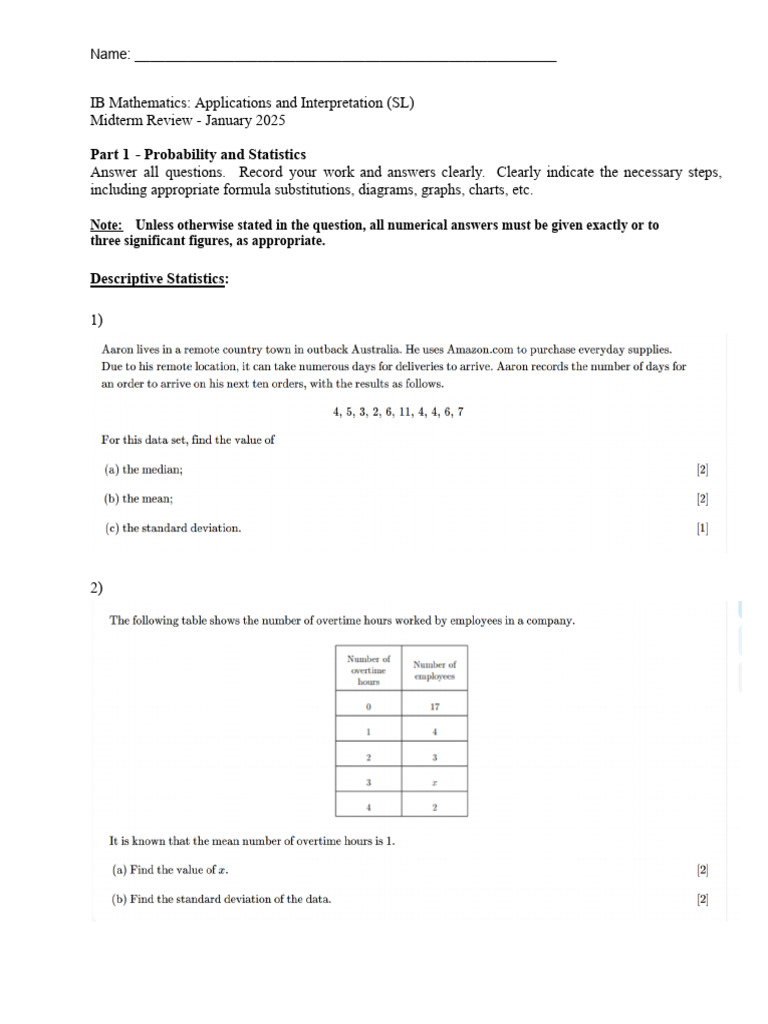 IB MATH SL REVIEW topic 1-3 | PDF | Statistics | Chi Squared Test