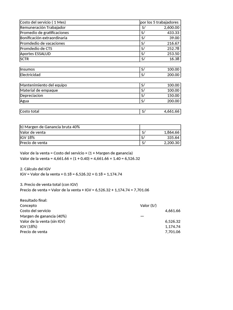 Cálculo de costos y precios de venta | PDF | Contabilidad financiera ...