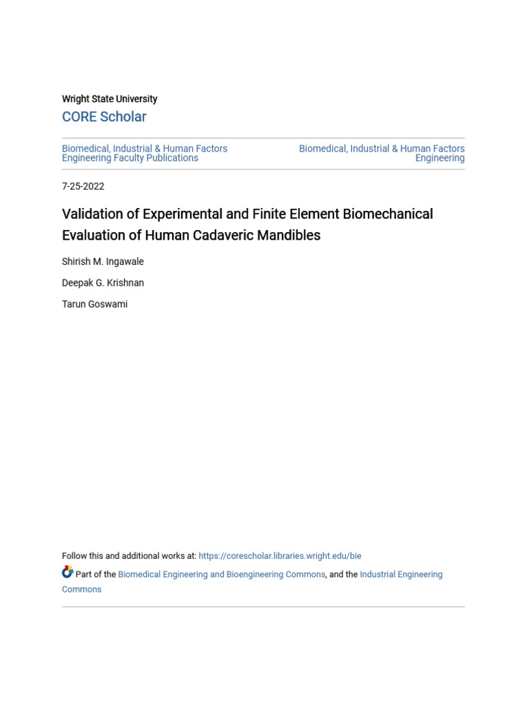 Validation of Experimental and Finite Element Biomechanical Evalu | PDF ...