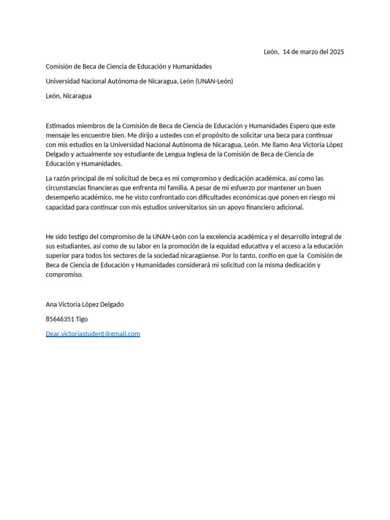 Solicitud de Beca UNAN-León 2025 | PDF