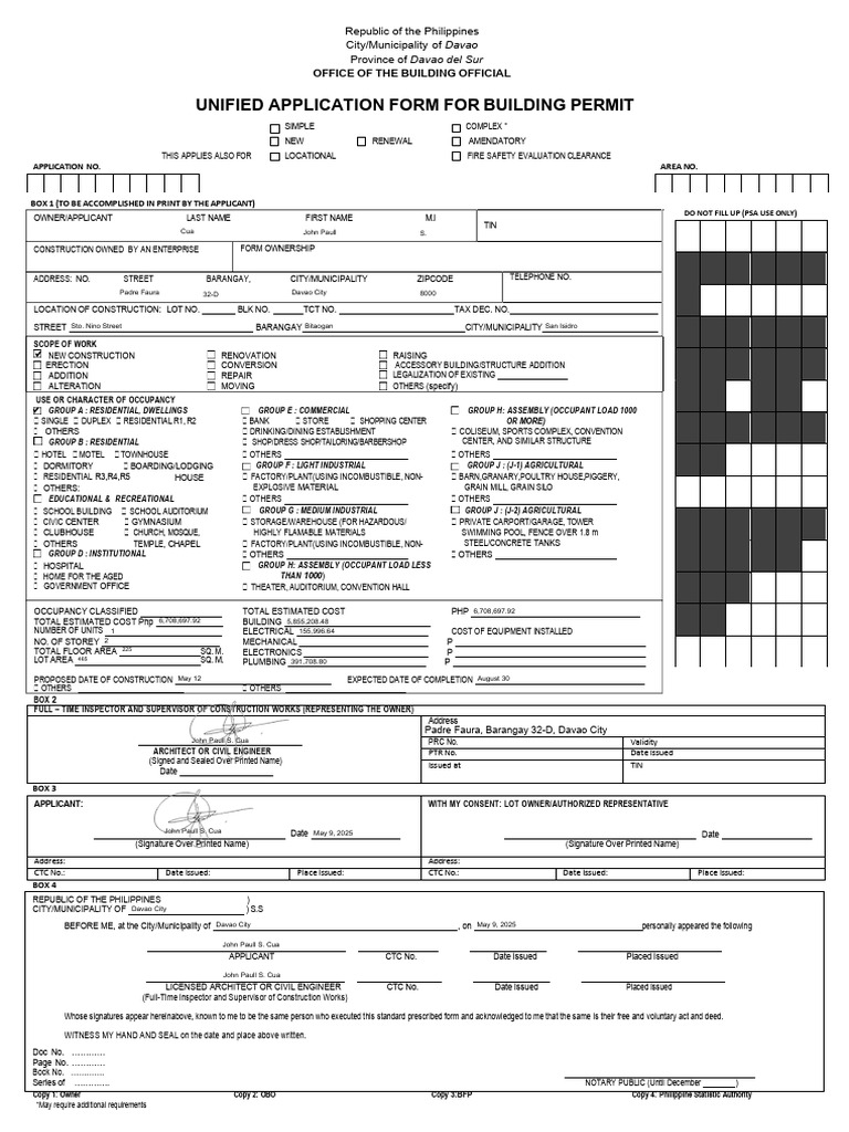 Davao Building Permit Application Form | PDF | Notary Public