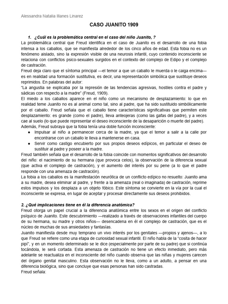 Análisis del Caso Juanito Freud | PDF | Complejo de Edipo | Sigmund Freud