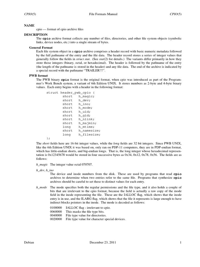 CPIO Archive File Format Overview | PDF | Computer File | File Format