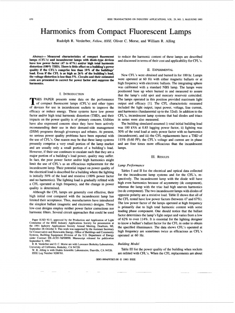 Harmonics in Compact Fluorescent Lamps | PDF | Compact Fluorescent Lamp ...