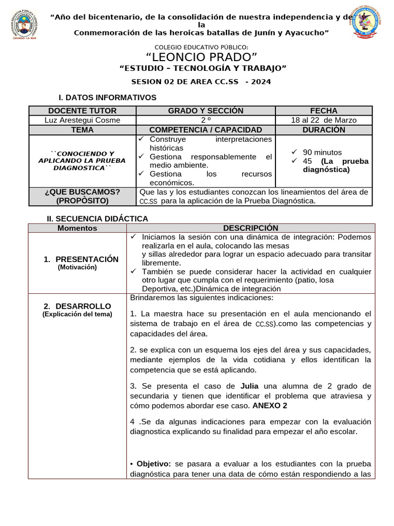 Sesion 2 CC - Ss Diagnostico | PDF | Aprendizaje