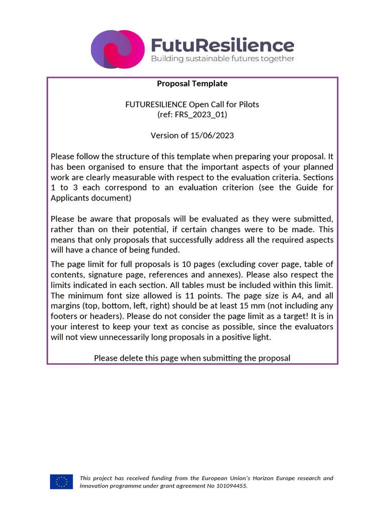 FUTURESILIENCE Pilot Proposal Template | PDF | European Union | Crimes