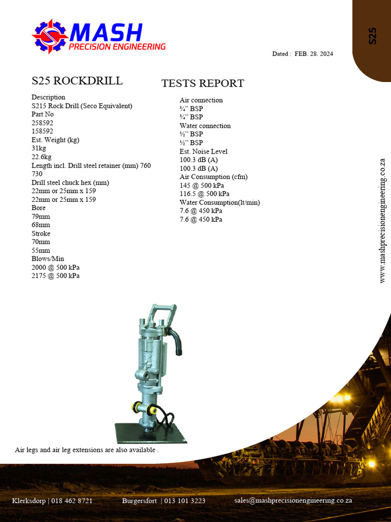 S25 Rock Drill Specifications and Details | PDF
