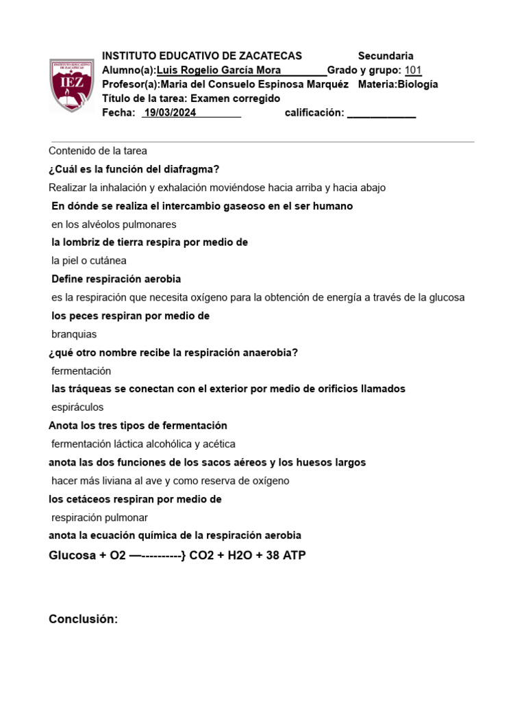 Coletilla Biologia (EXAMEN CORREGIDO) | PDF