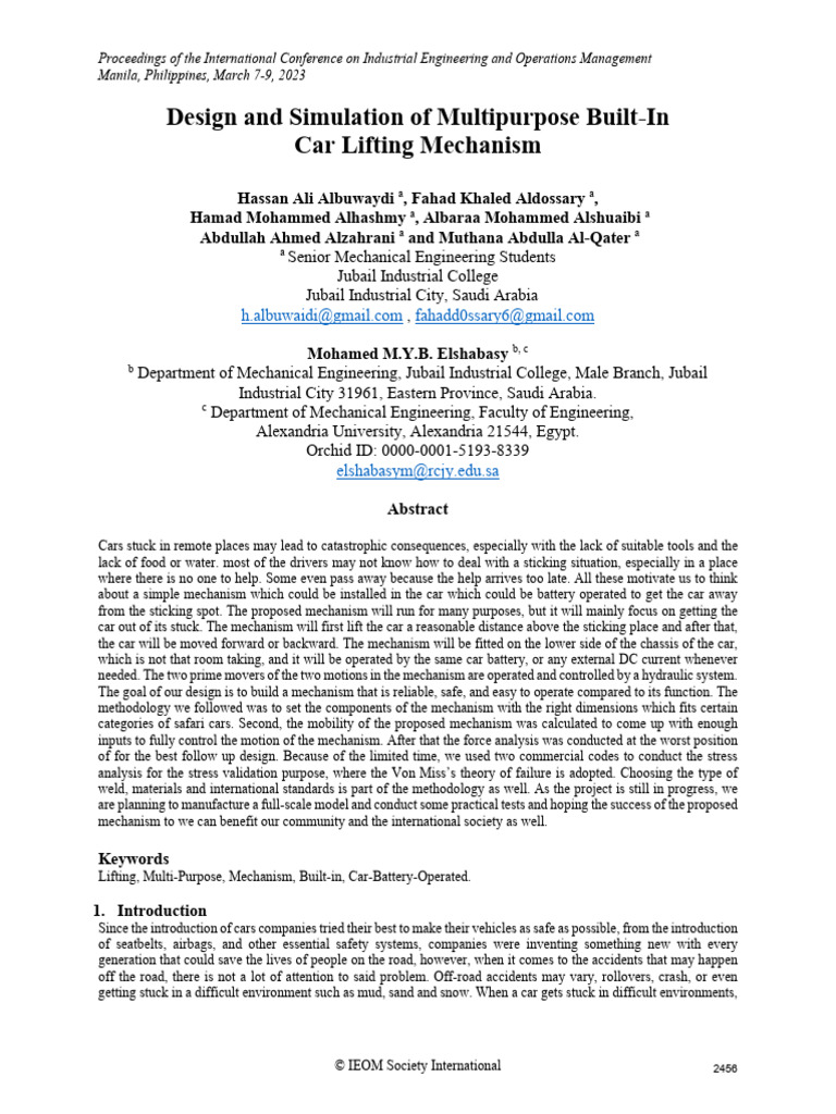 Built-In Car Lifting Mechanism Design | PDF | Deformation (Engineering ...