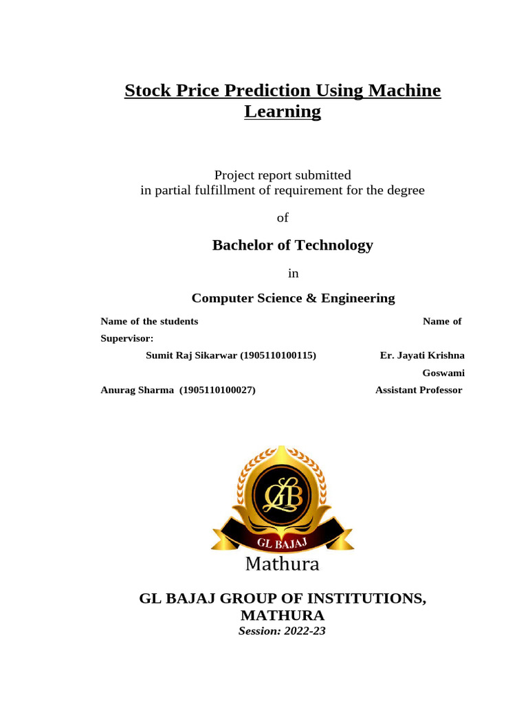 Stock Price Prediction with ML Techniques | PDF | Machine Learning ...