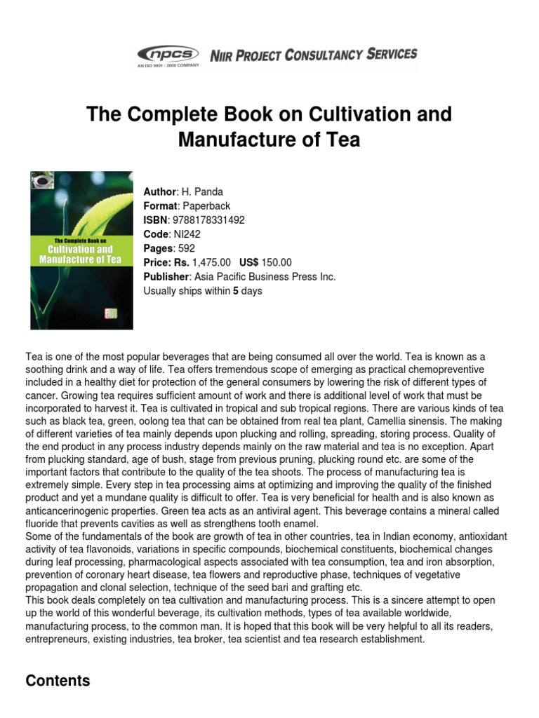 The Complete Book On Cultivation And Manufacture Of Tea Pdf Soil