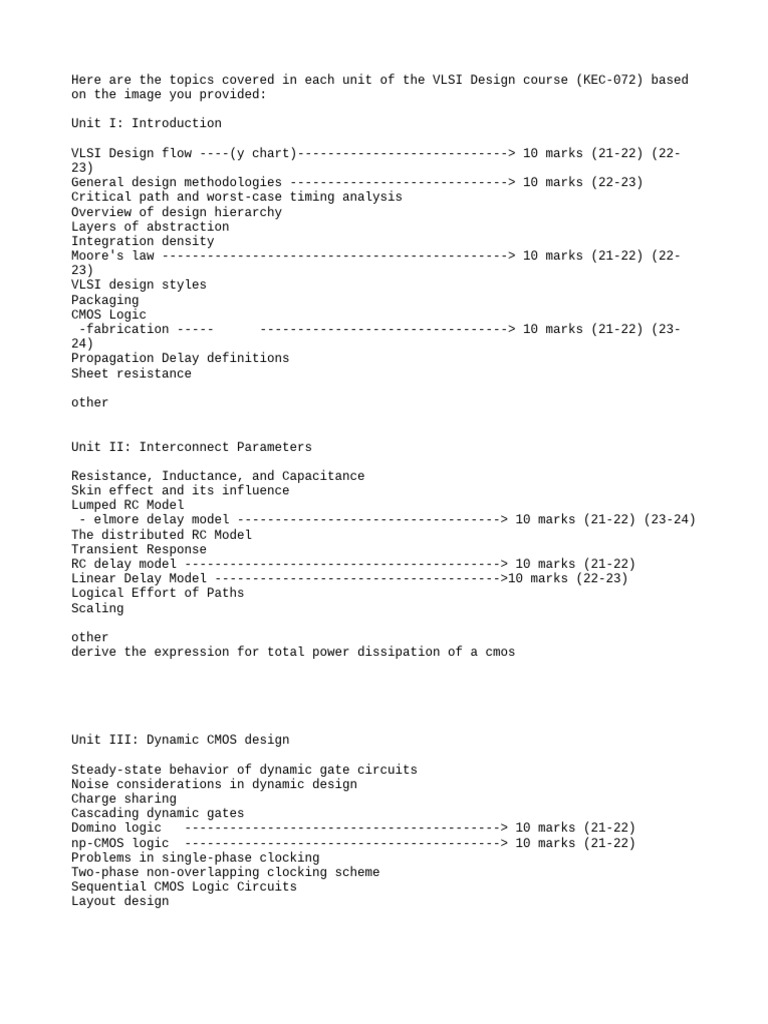 VLSI Design Course Units Overview | PDF