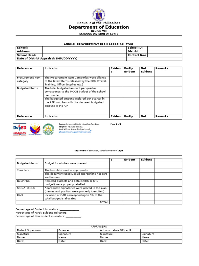 Annual Procurement Plan Appraisal Tool | PDF