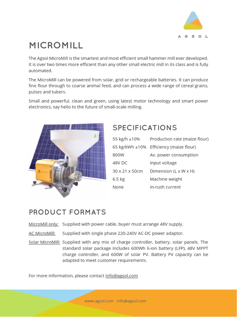 Agsol MicroMill Specification Sheet 23 | PDF | Photovoltaics | Electric ...