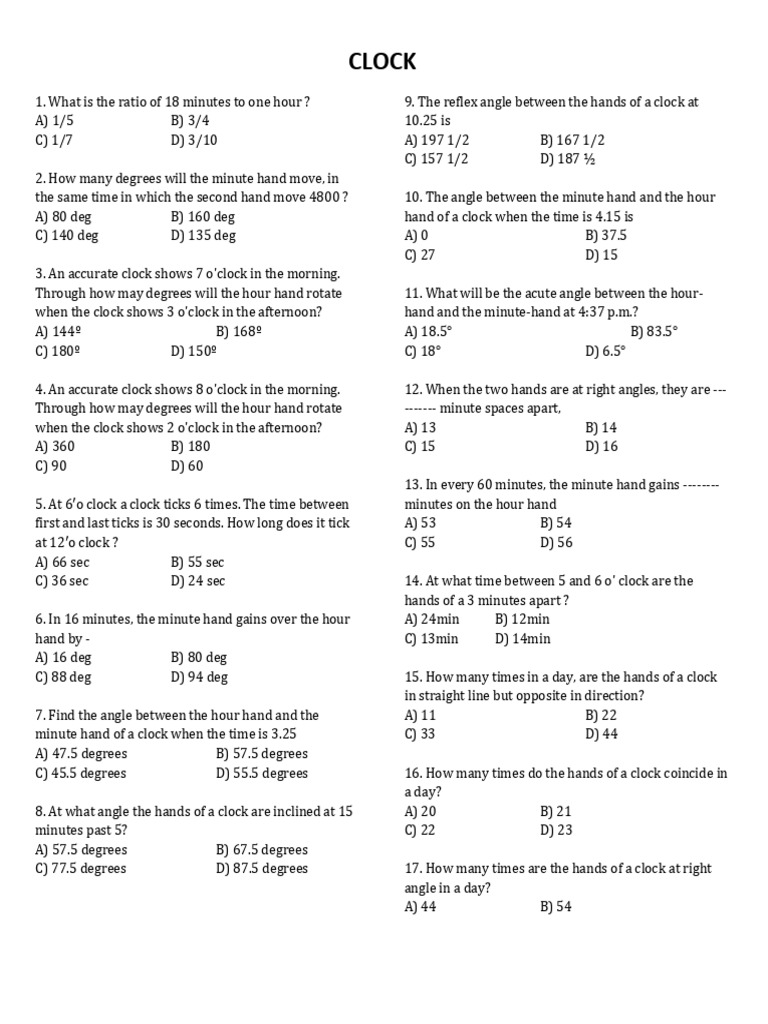 Clock Angle and Time Calculations | PDF