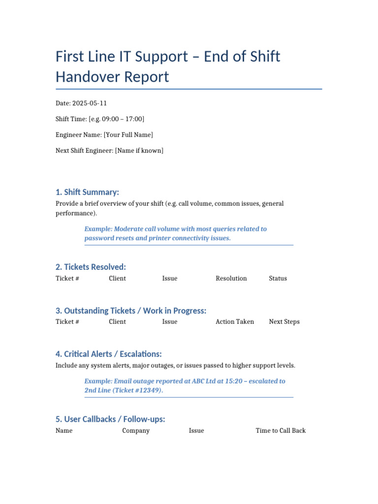 IT Support Shift Handover Report | PDF
