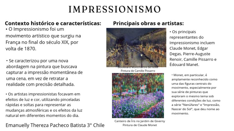 O Impressionismo Foi Um Movimento Artístico Que Surgiu Na França No ...
